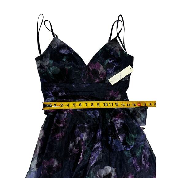 Eliza J Floral Print Sleeveless High Low Ethereal Whimsical Gown Navy NWT 8 - Picture 7 of 10